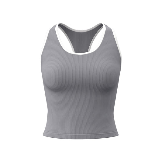 New Striped Ribbed Sports Tank for Women, Built-in Padded Bra, Slim Fit Beauty Back Design, Ideal for Fitness & Yoga