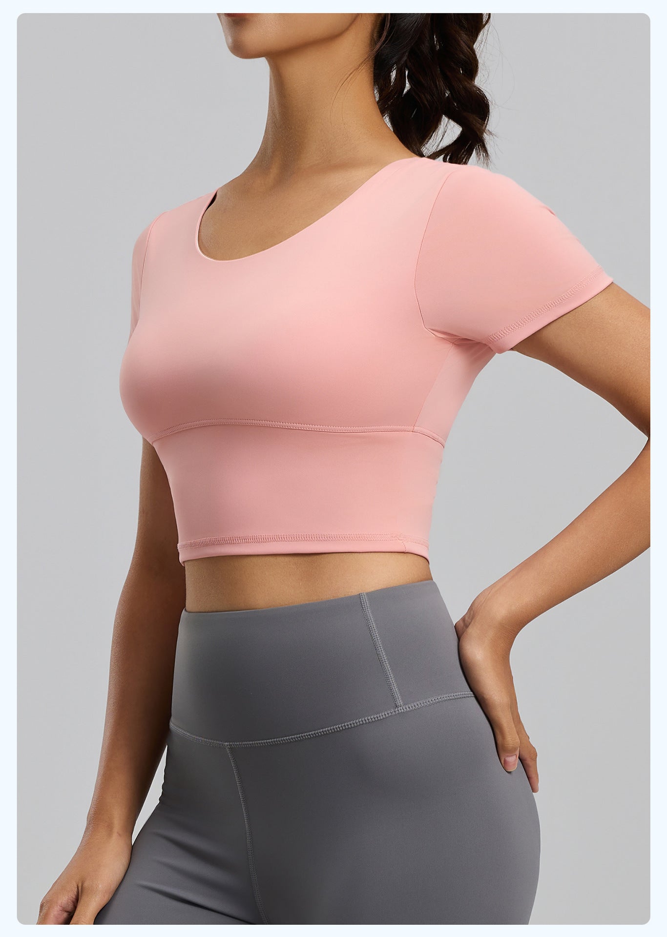Women's Backless Beauty Yoga Short Sleeve, Naked Feel Slim Fit Sports Top with Built-in Pads, Stylish Workout Wear