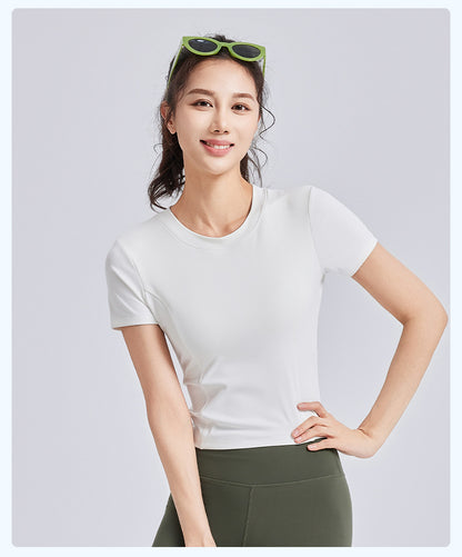 New Drawstring Ruched Yoga Crop Top for Women, Built-in Fixed Chest Pad, Slim Fit Beauty Back Sports Fitness Top