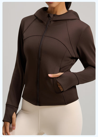 Women's Winter Fleece Lined Thick Sports Jacket, Loose Hooded Casual Yoga Coat with Pockets