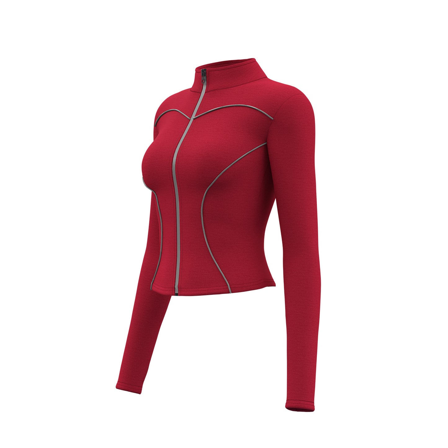 Women's Slim Fit Stand Collar Yoga Jacket, Peach Hip Design, Reflective Detail, Stylish Outdoor Fitness Coat