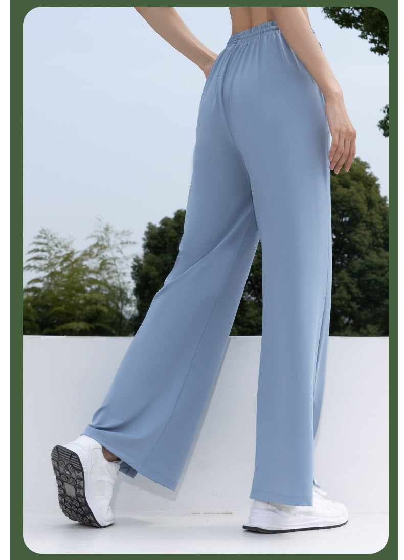 Women's Sun Protection High-Waist Wide Leg Pants, Ice-Silk Bare Feel High-Elastic Flare Sports Pants, UV Protection Trousers