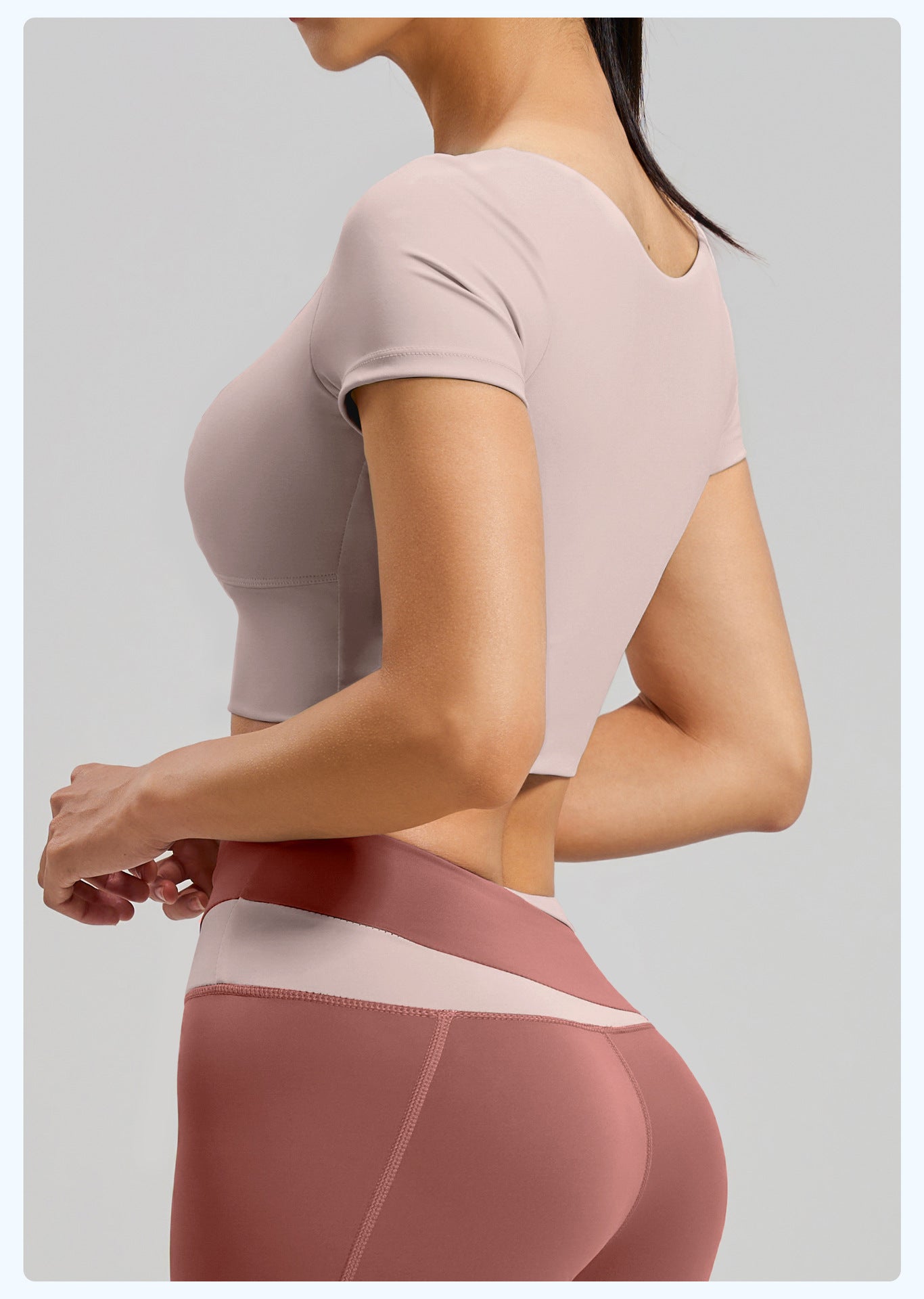 Women's Color Block Yoga Short Sleeve, Slim Fit Workout Top with Built-in Bra