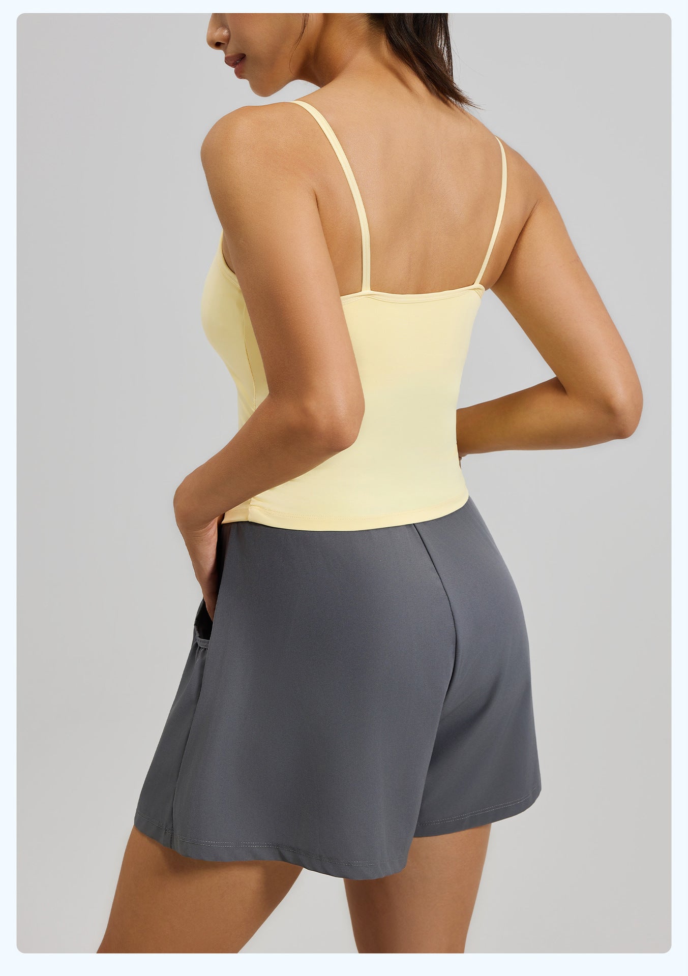 Women’s Waist Cinched Ruched Yoga Tank Top, Integrated Fixed Cup Camisole Bra with Compression Contour Fit for Daily Fitness Training