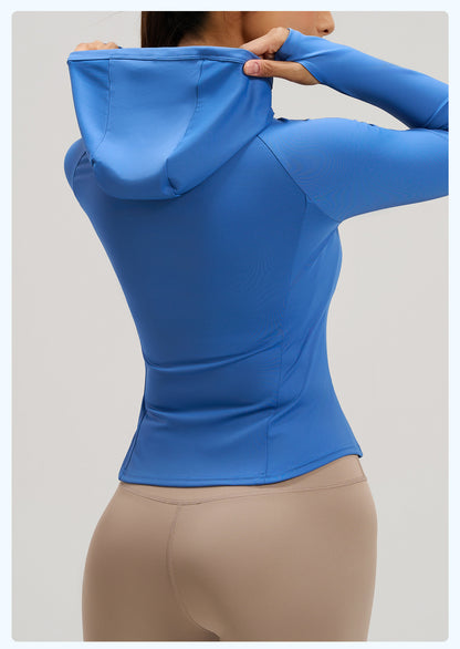Women's New Spring Hooded Yoga Jacket with Pockets, Slim Fit Workout Sports Coat