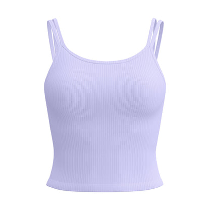 New Striped Yoga Tank Top for Women, High Elastic & Breathable, U-Shaped Beauty Back with Fixed Bra Pads Sports Bra
