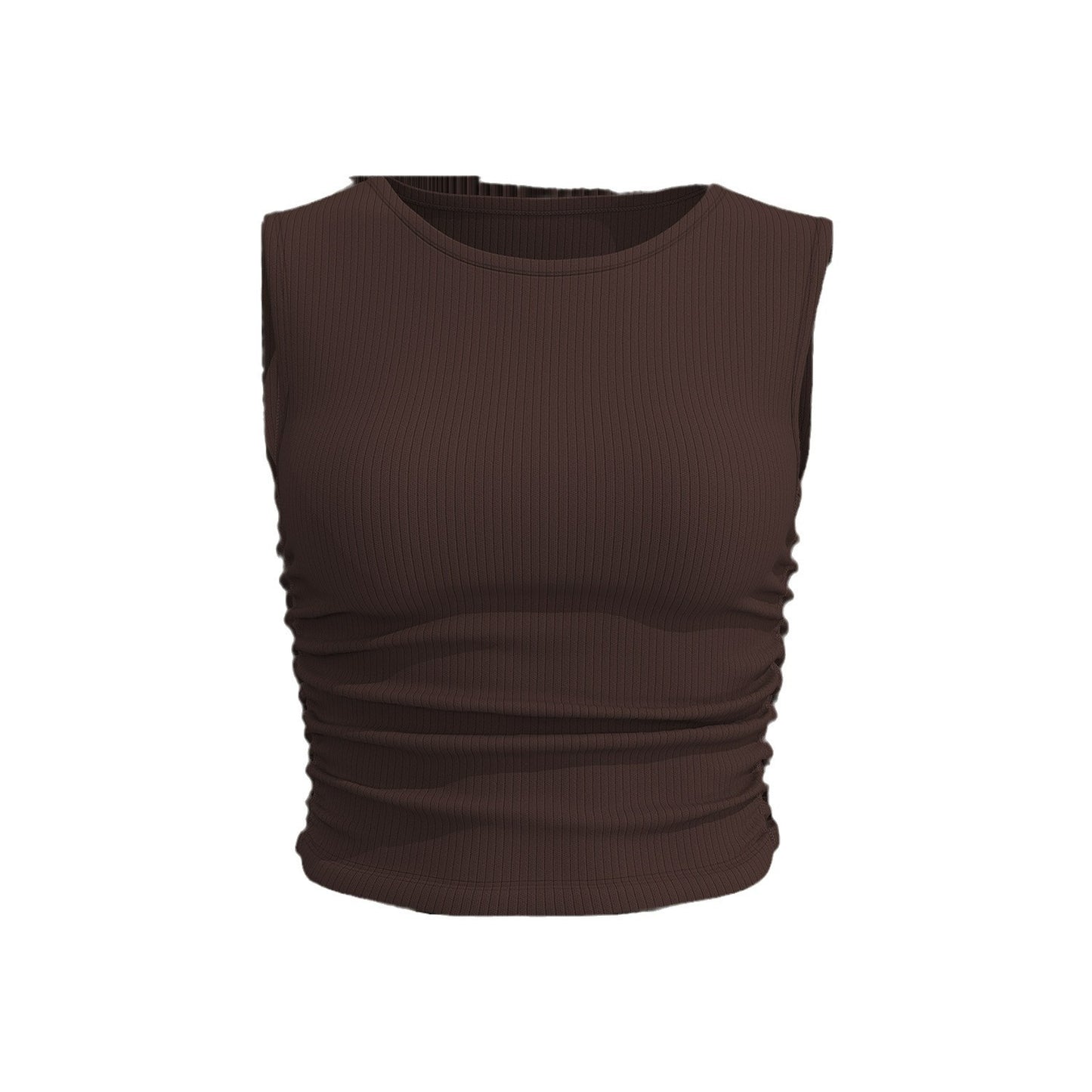 New Summer Ruched Sleeveless Sports Tank Top, Waist Shaping Slim Yoga Top for Women