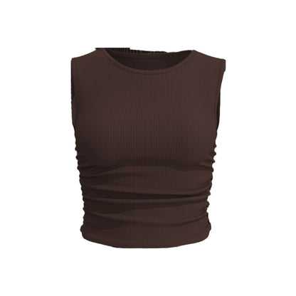 New Summer Ruched Sleeveless Sports Tank Top, Waist Shaping Slim Yoga Top for Women