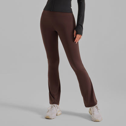 Women'European Size Peach Flare Yoga Pants, High Waist Tummy Control Slim Fit Workout Leggings, High Stretch Naked Feel Fitness Pants