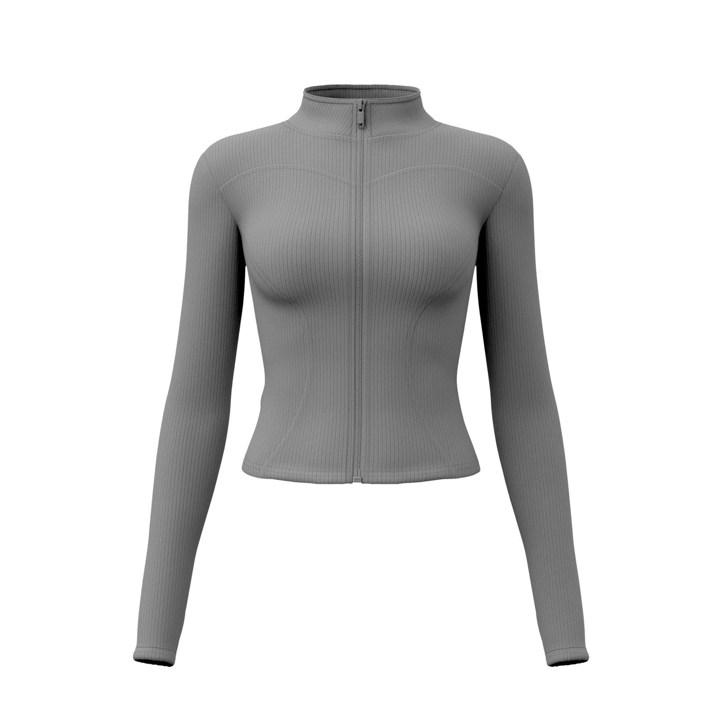 New Striped Yoga Jacket, Slim Fit Ribbed Long Sleeve, Lightweight Stretchy Sports Outerwear for Women