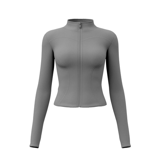 New Striped Yoga Jacket, Slim Fit Ribbed Long Sleeve, Lightweight Stretchy Sports Outerwear for Women