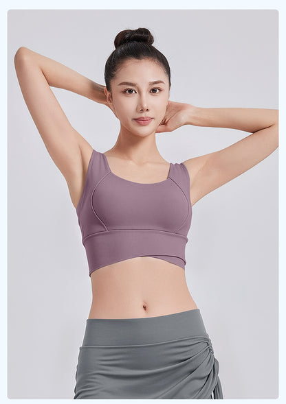 High Waist Cross-Back Sports Bra for Women, Shock Absorption & Push Up Workout Tank Top for Yoga & Running