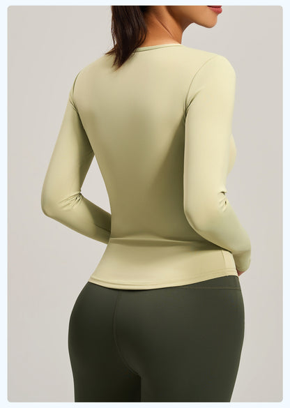V-neck Long Sleeve Naked Feel Yoga Top, Ruched Waist Slim Fit Tight Sports Workout Shirt