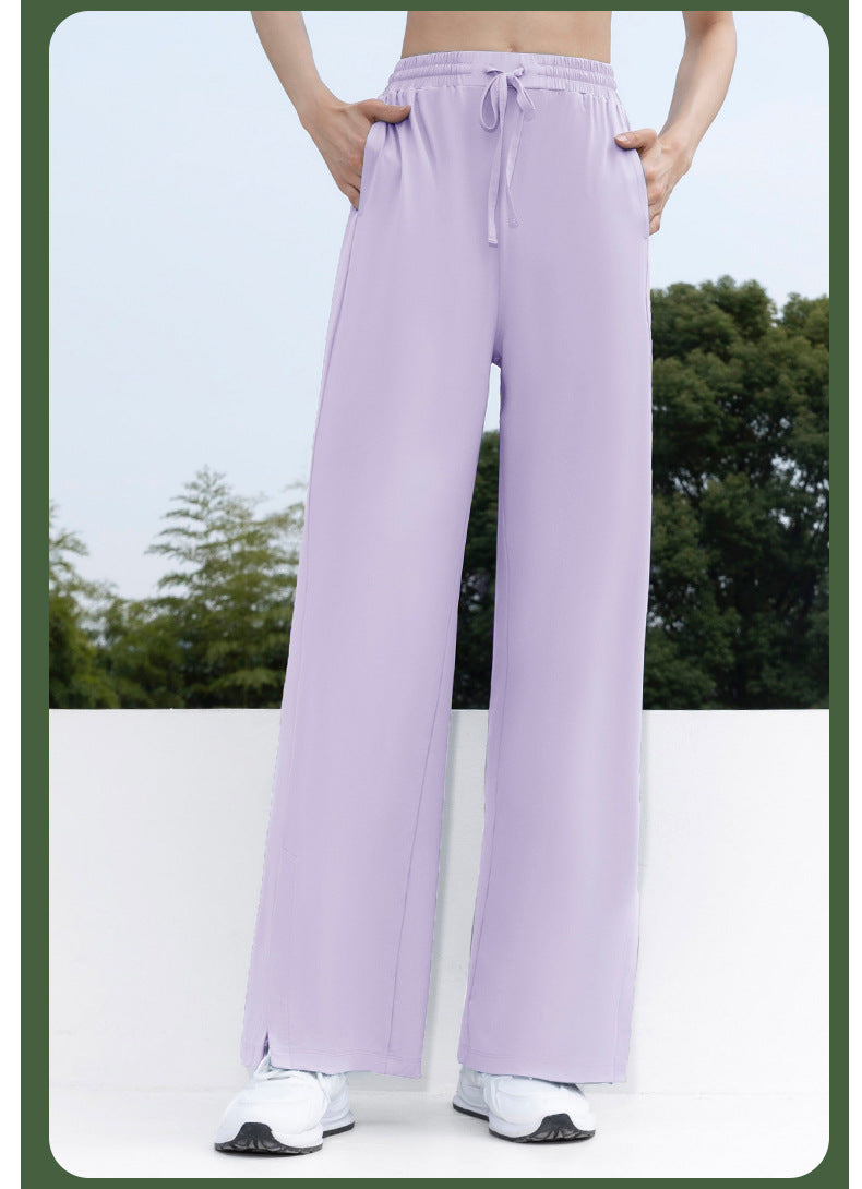 Women's Sun Protection High-Waist Wide Leg Pants, Ice-Silk Bare Feel High-Elastic Flare Sports Pants, UV Protection Trousers