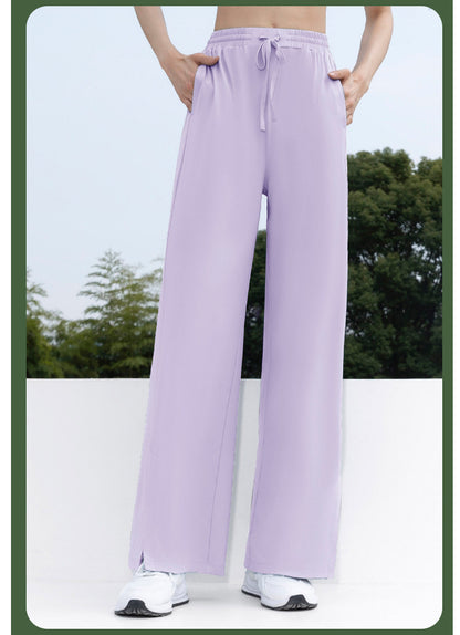 Women's Sun Protection High-Waist Wide Leg Pants, Ice-Silk Bare Feel High-Elastic Flare Sports Pants, UV Protection Trousers