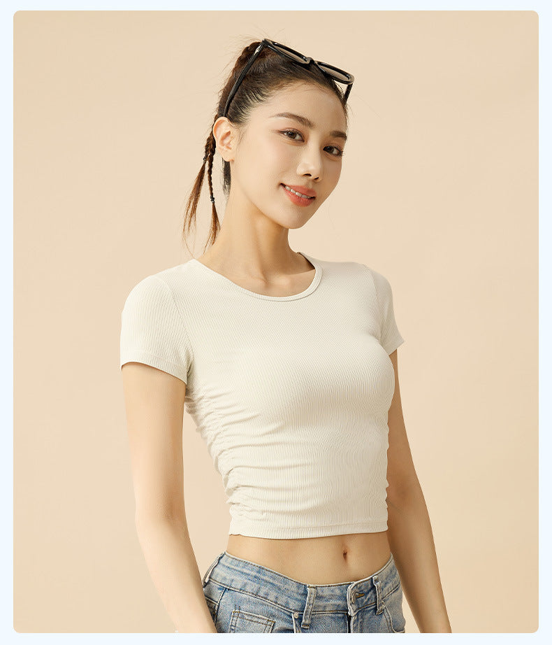 New Summer Women Striped Sports Short Sleeve T-Shirt, Breathable Slim Fit Stretch Yoga Athletic Top, Sweat-Wicking Fitness Activewear for Running, Gym Training & Daily Casual Wear