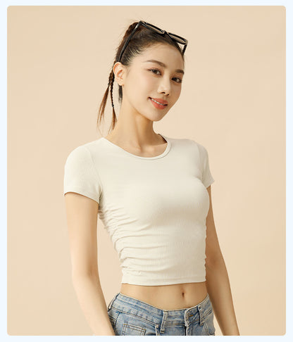 New Summer Women Striped Sports Short Sleeve T-Shirt, Breathable Slim Fit Stretch Yoga Athletic Top, Sweat-Wicking Fitness Activewear for Running, Gym Training & Daily Casual Wear