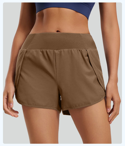 Women's Fake Two-Piece Sports Shorts, Breathable Anti-Exposure, Side Pockets, 3-Inch Running Fitness Yoga Shorts