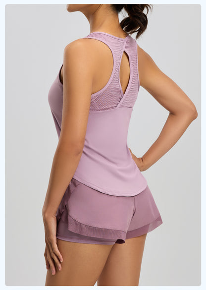 Women's Breathable Mesh Sports Tank, Hollow-Out Beauty Back Design, Nude Feeling Yoga Top