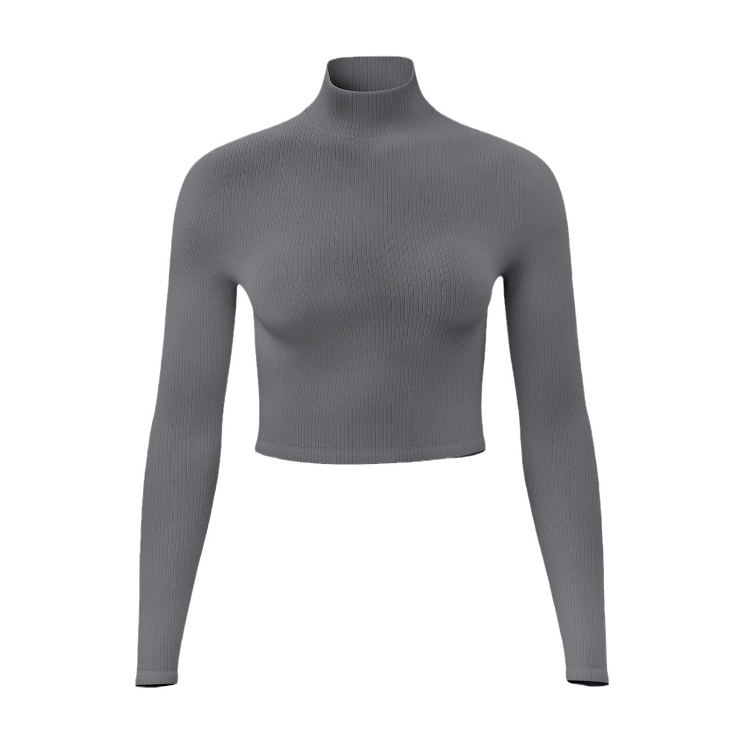 Women's Mock Neck Long Sleeve Yoga Top, Striped & Solid Color, Slim Fit, Breathable High Stretch Workout Shirt
