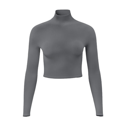 Women's Mock Neck Long Sleeve Yoga Top, Striped & Solid Color, Slim Fit, Breathable High Stretch Workout Shirt