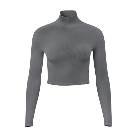 Women's Mock Neck Long Sleeve Yoga Top, Striped & Solid Color, Slim Fit, Breathable High Stretch Workout Shirt