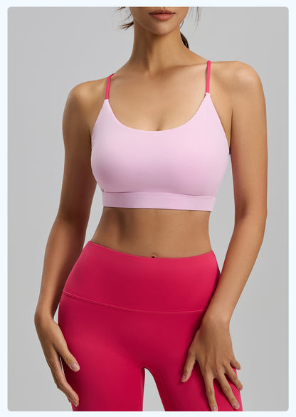Women's Six String Cross Back Sports Bra, Summer Dopamine Thin Style, Shockproof Yoga Fitness Bra