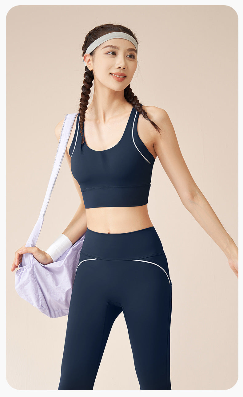 Women's Line Design Beauty Back Yoga Sports Bra, High Elastic Shockproof Yoga Workout Bra