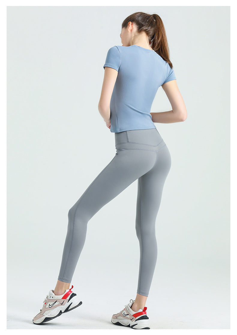 Women's No Front Rise Yoga Pants, High Waist Butt Lifting Workout Leggings, Peach Hip Nylon Naked Feeling Tights