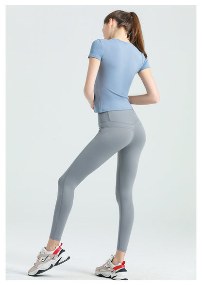 Women's No Front Rise Yoga Pants, High Waist Butt Lifting Workout Leggings, Peach Hip Nylon Naked Feeling Tights