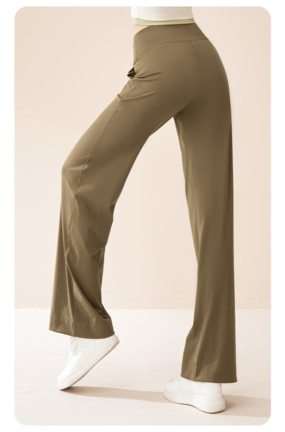 Women's High Waist Drawstring Wide Leg Yoga Pants, Loose Straight Hip Lifting Casual Sports Fitness Trousers