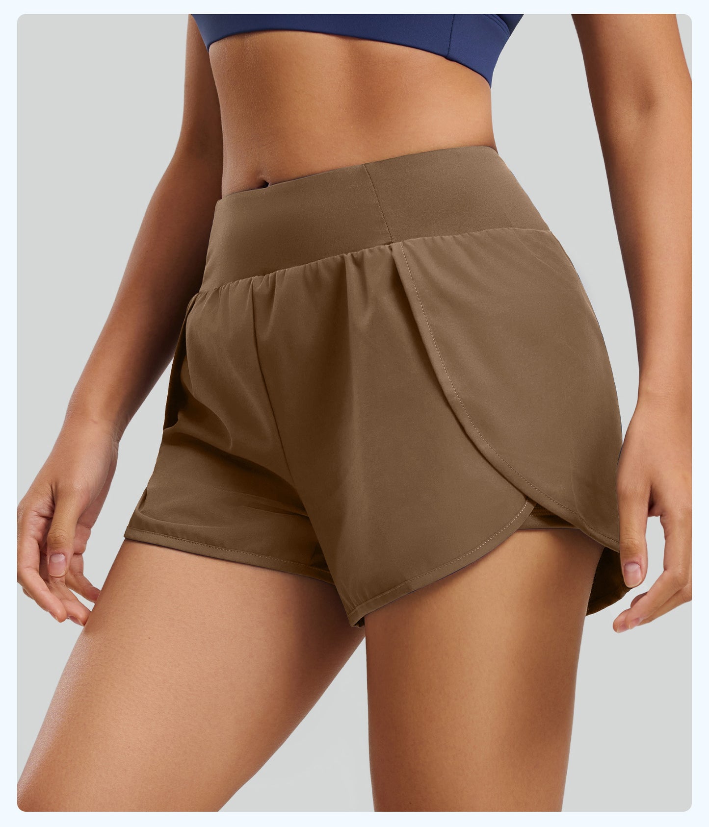 Women's Fake Two-Piece Sports Shorts, Breathable Anti-Exposure, Side Pockets, 3-Inch Running Fitness Yoga Shorts