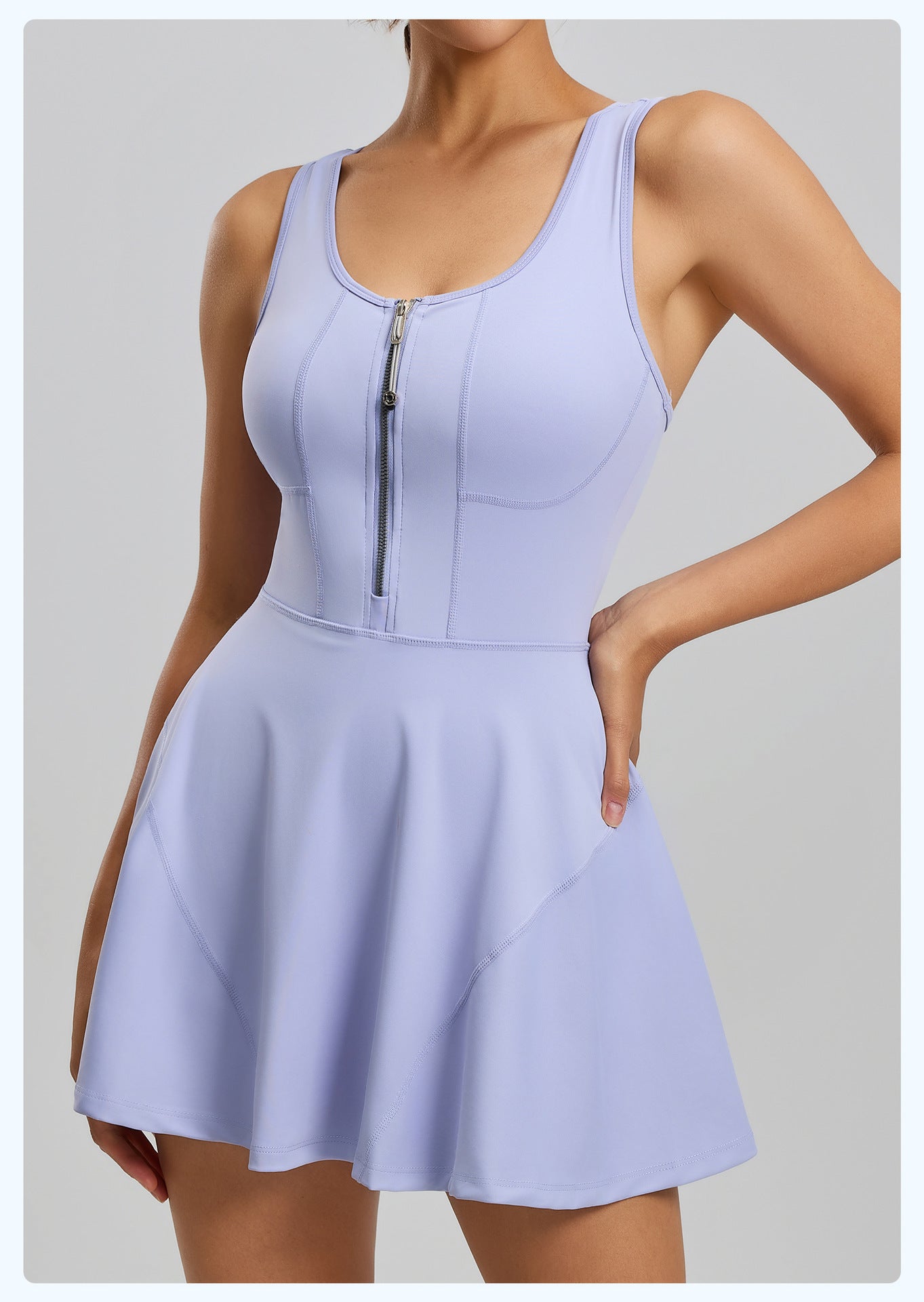 Women's Zipper Sports Dress, Anti-Exposure Lining, Outdoor Running Workout Fitness Yoga Dress