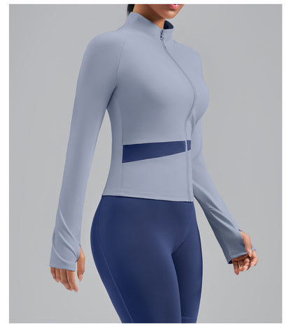 Women’s Color Block Yoga Jacket, Stretchy Fabric Sports Top for Fitness Workout Training