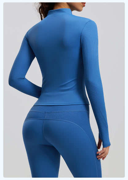 Women's New Striped Sports Jacket, Slim Fit Stand Collar, Outdoor Running Yoga Jacket