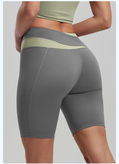 Color Block No VPL Yoga Shorts, High Elastic Slim Fit 5 Inch Biker Shorts for Fitness & Running