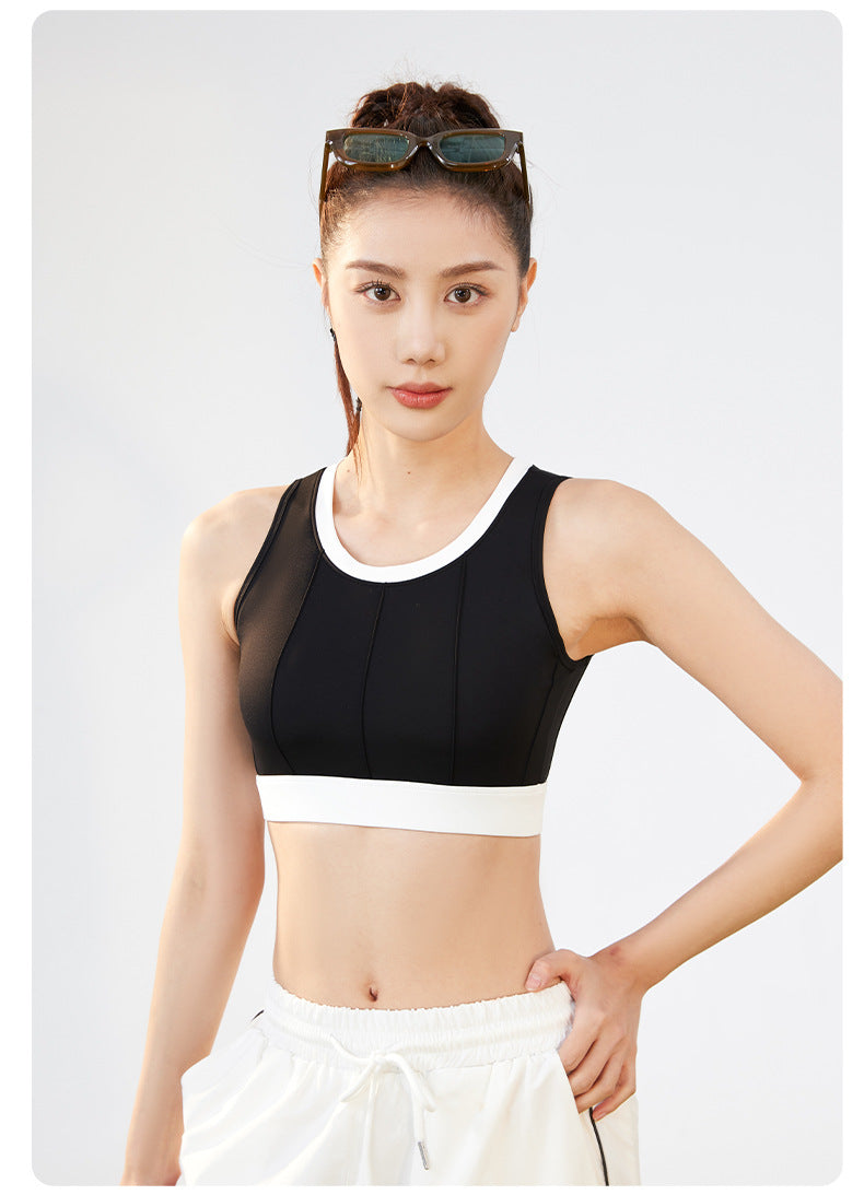 Vertical Striped Color Block Yoga Sports Bra for Women, High Impact Shockproof, Fixed Cups, Thin Padding