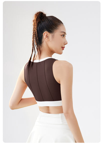 Vertical Striped Color Block Yoga Sports Bra for Women, High Impact Shockproof, Fixed Cups, Thin Padding