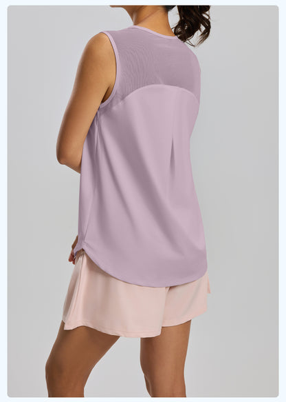 New Women’s Loose Yoga Tank Top, Mesh Back Workout Shirt, Quick-Dry Athletic Top for Running & Fitness