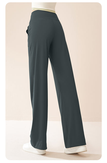 Women's High Waist Drawstring Wide Leg Yoga Pants, Loose Straight Hip Lifting Casual Sports Fitness Trousers