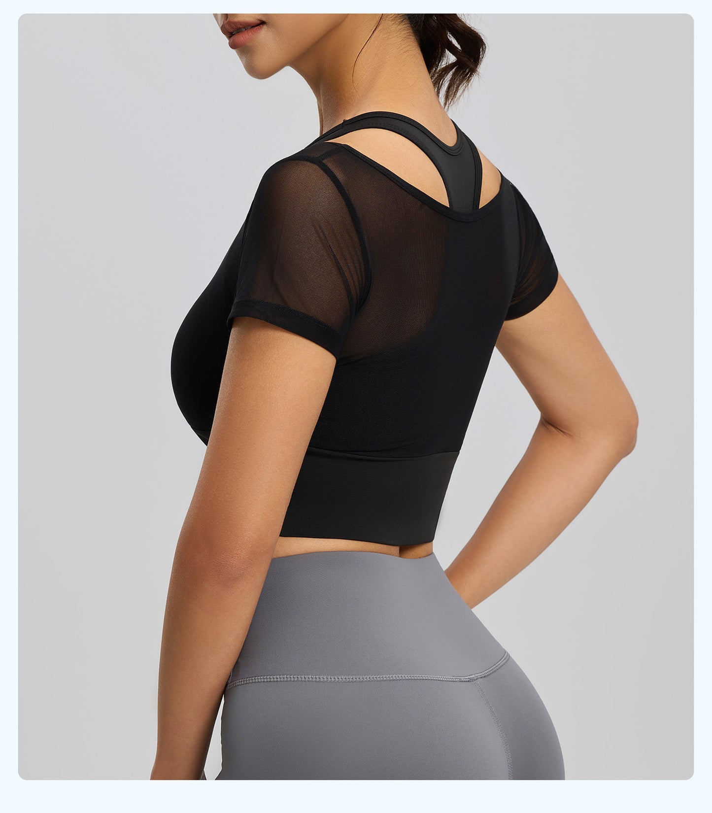 Women's Mesh Sports Short Sleeve with Built-in Bra Pad, Naked Feel, High Stretch, Summer Yoga & Running Top