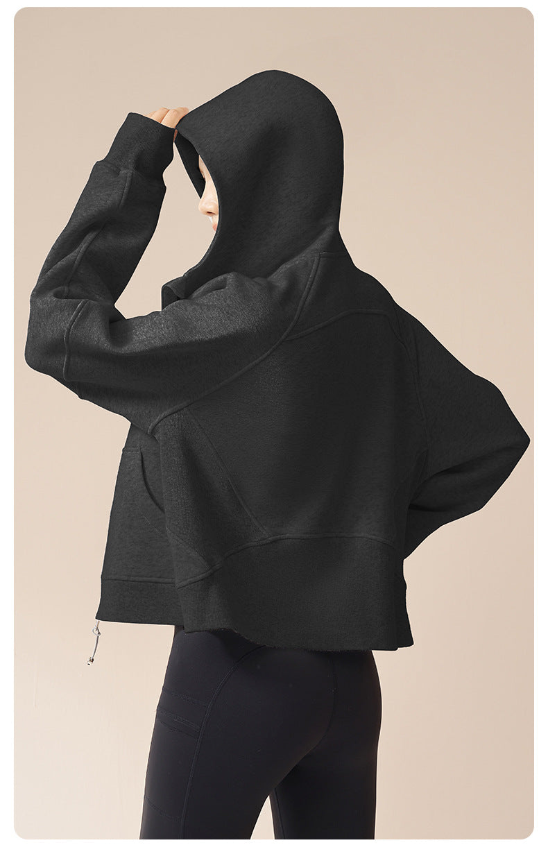 New Autumn Winter Thick Fleece Hoodie for Women, Loose Casual Outdoor Sports Warm Jacket