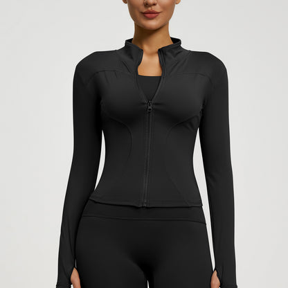 Women’s Zipper Yoga Jacket, Long Sleeve Sports Top for Running & Fitness Training