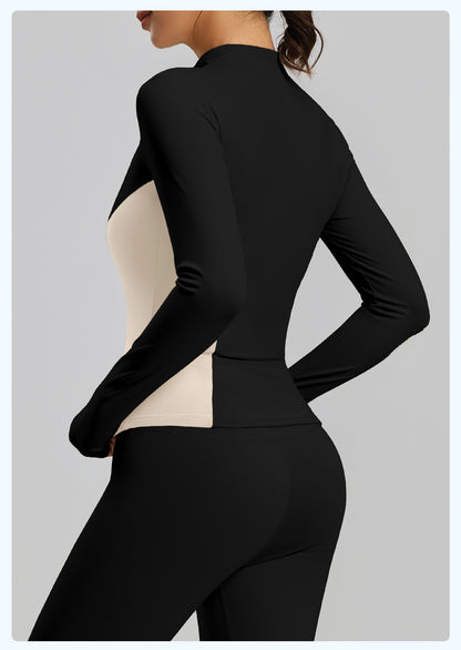 Women's Color Block Slim Fit Yoga Jacket, Stylish Sports Coat for Running Workout Fitness