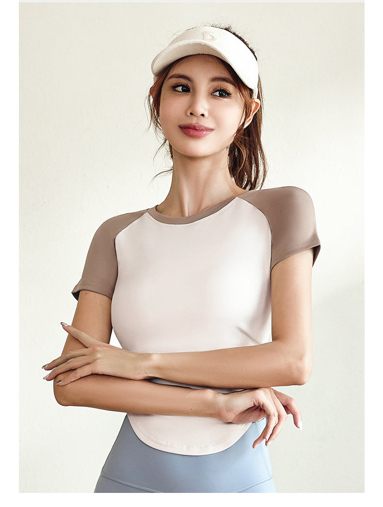 Women's Color Block Ruched Yoga Top | Slimming Waist, Naked-Sense Fabric, Sports & Outdoor Fitness