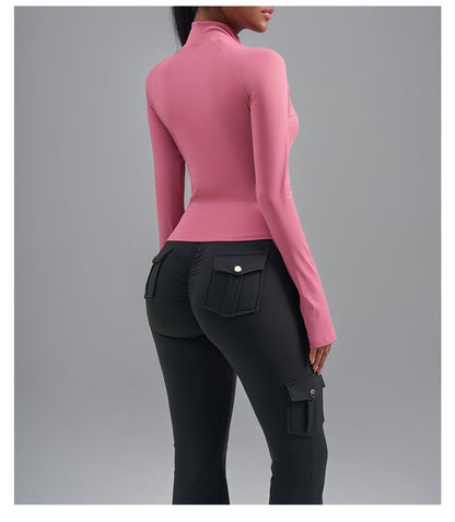 Plus Size Zip Up Sports Jacket, Stretch Slim Fit Yoga Top, Euro Size Figure-Flattering Long Sleeve Workout Coat for Women