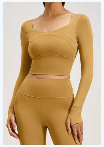 Women's Spliced Long Sleeve Yoga Top with Built-in Bra Pad, Breathable Slim Fit Sports Workout Shirt for Running Fitness