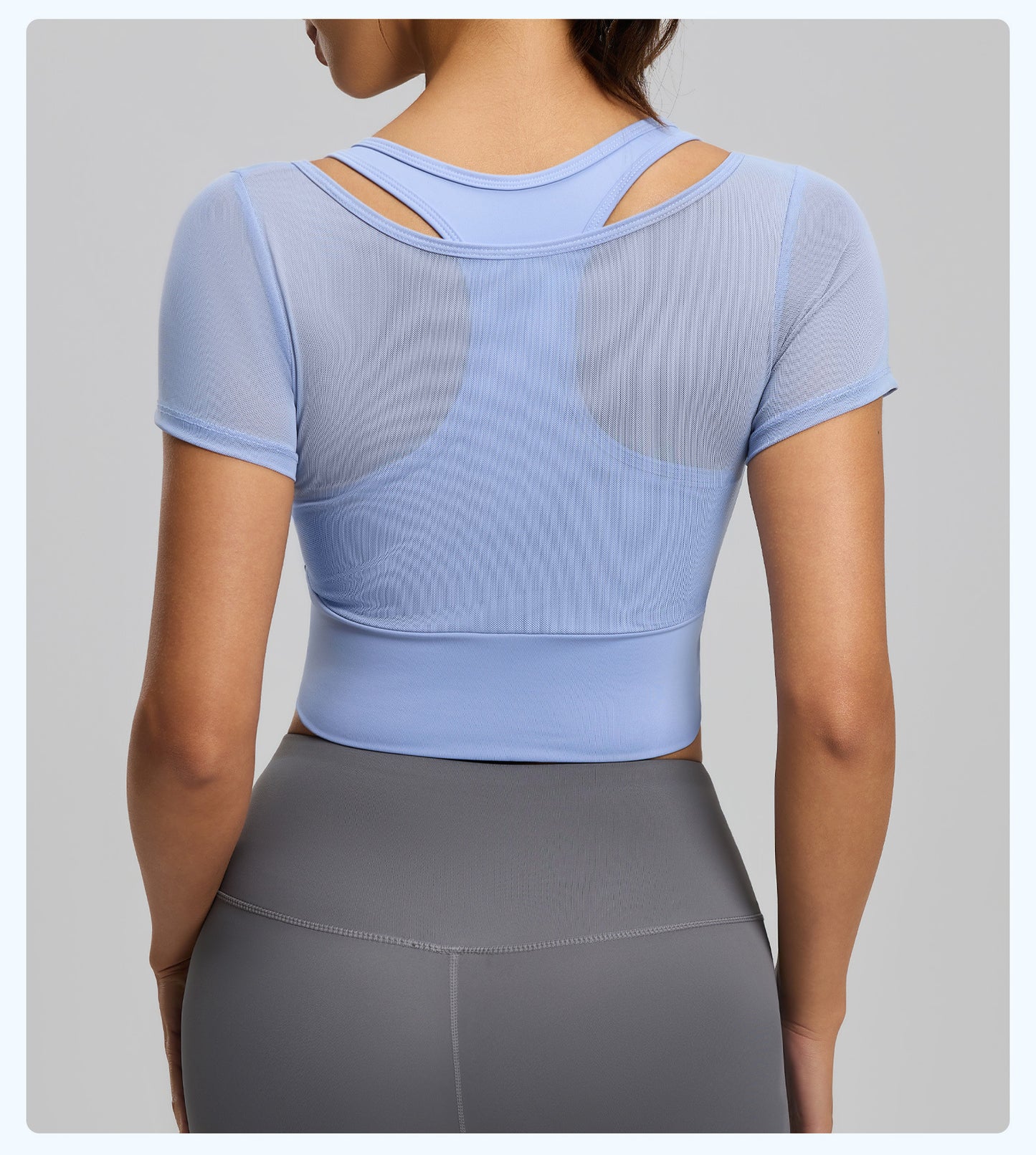 Women's Mesh Sports Short Sleeve with Built-in Bra Pad, Naked Feel, High Stretch, Summer Yoga & Running Top