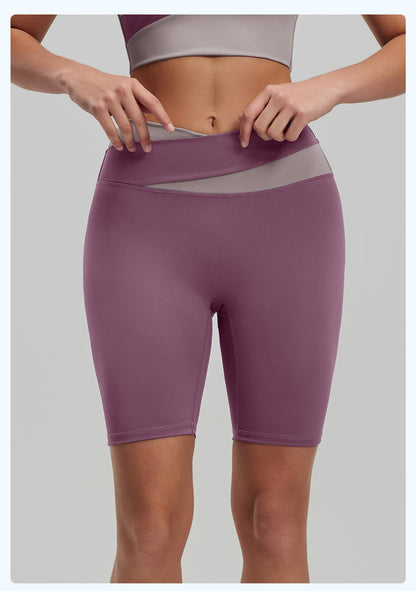 Color Block No VPL Yoga Shorts, High Elastic Slim Fit 5 Inch Biker Shorts for Fitness & Running