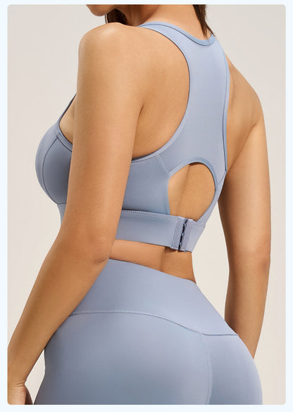 Women's Racer Back Sports Bra Adjustable Hook Closure High Support Shockproof Yoga Bra